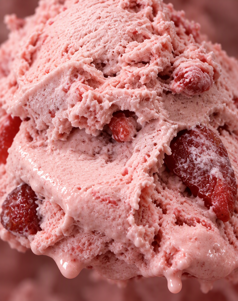 Primer plano extremo de la superficie del helado, con gotas empezando a derretirse