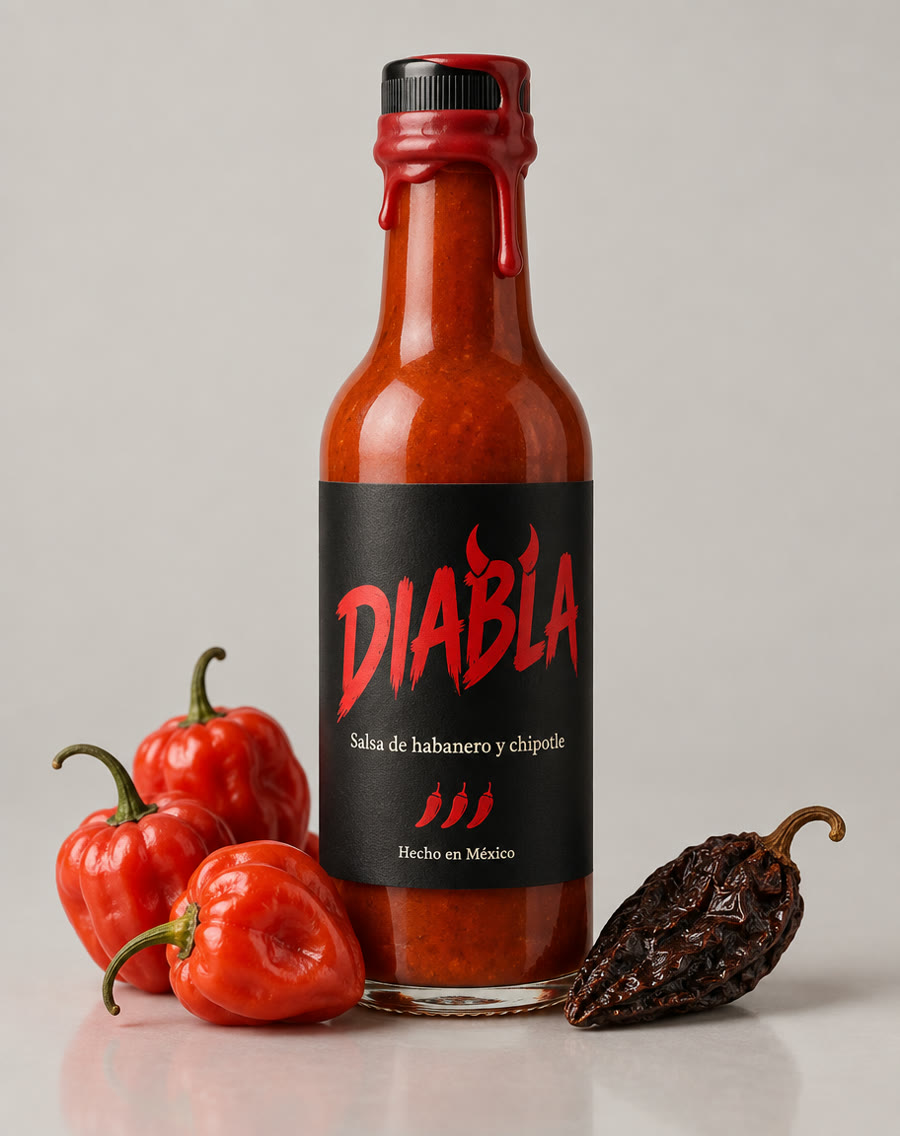 Botella de salsa generada por IA con cera roja escurriendo