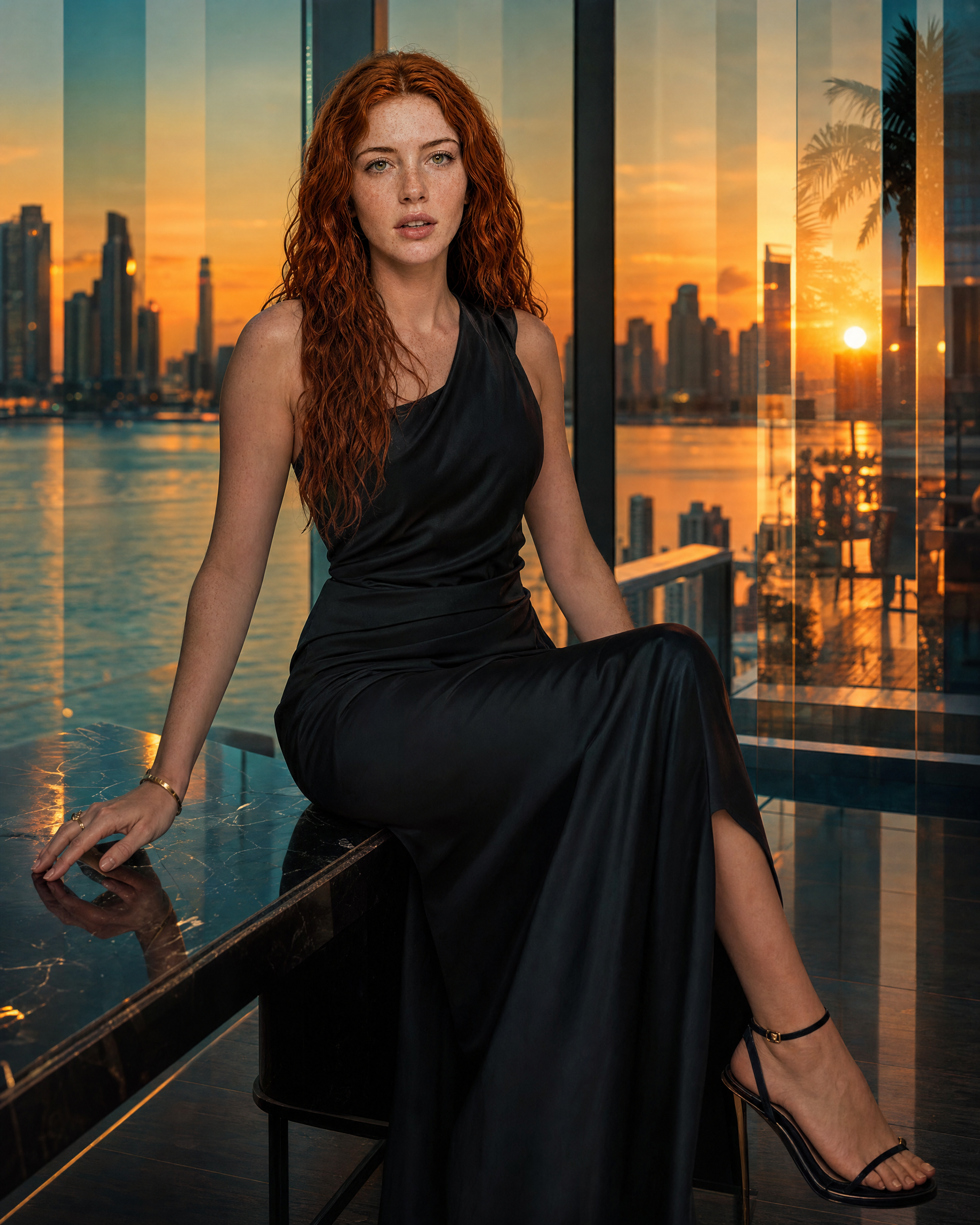 Resultado del prompt 8: sentada en el penthouse
